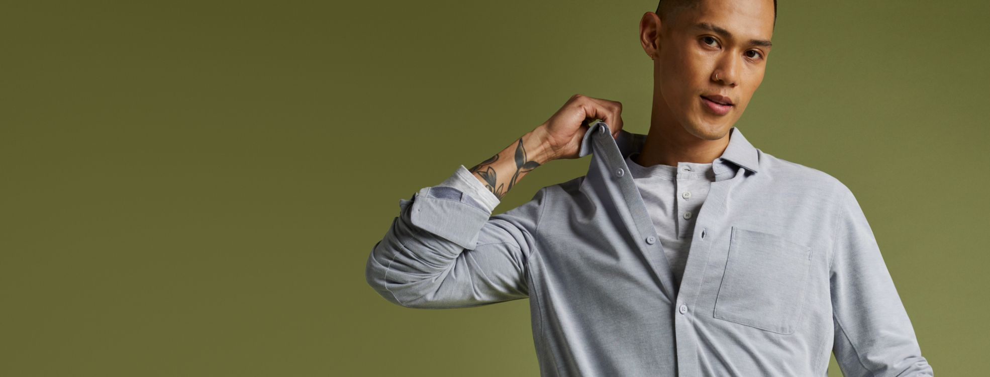 men's shirt with button on shoulder