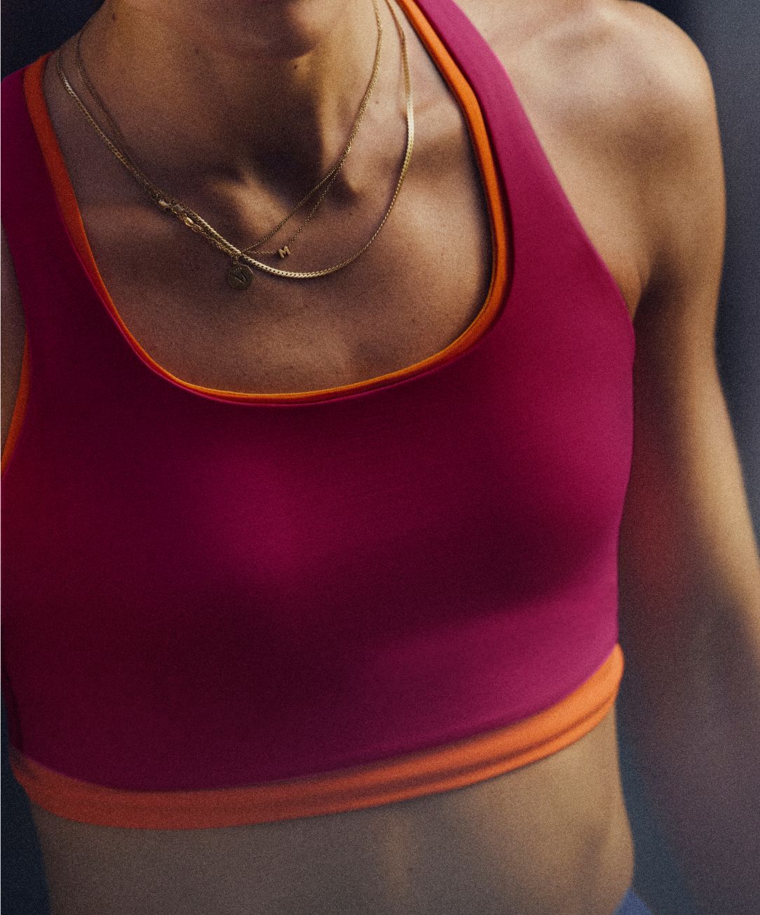 A person wears a lululemon Sports Bra.