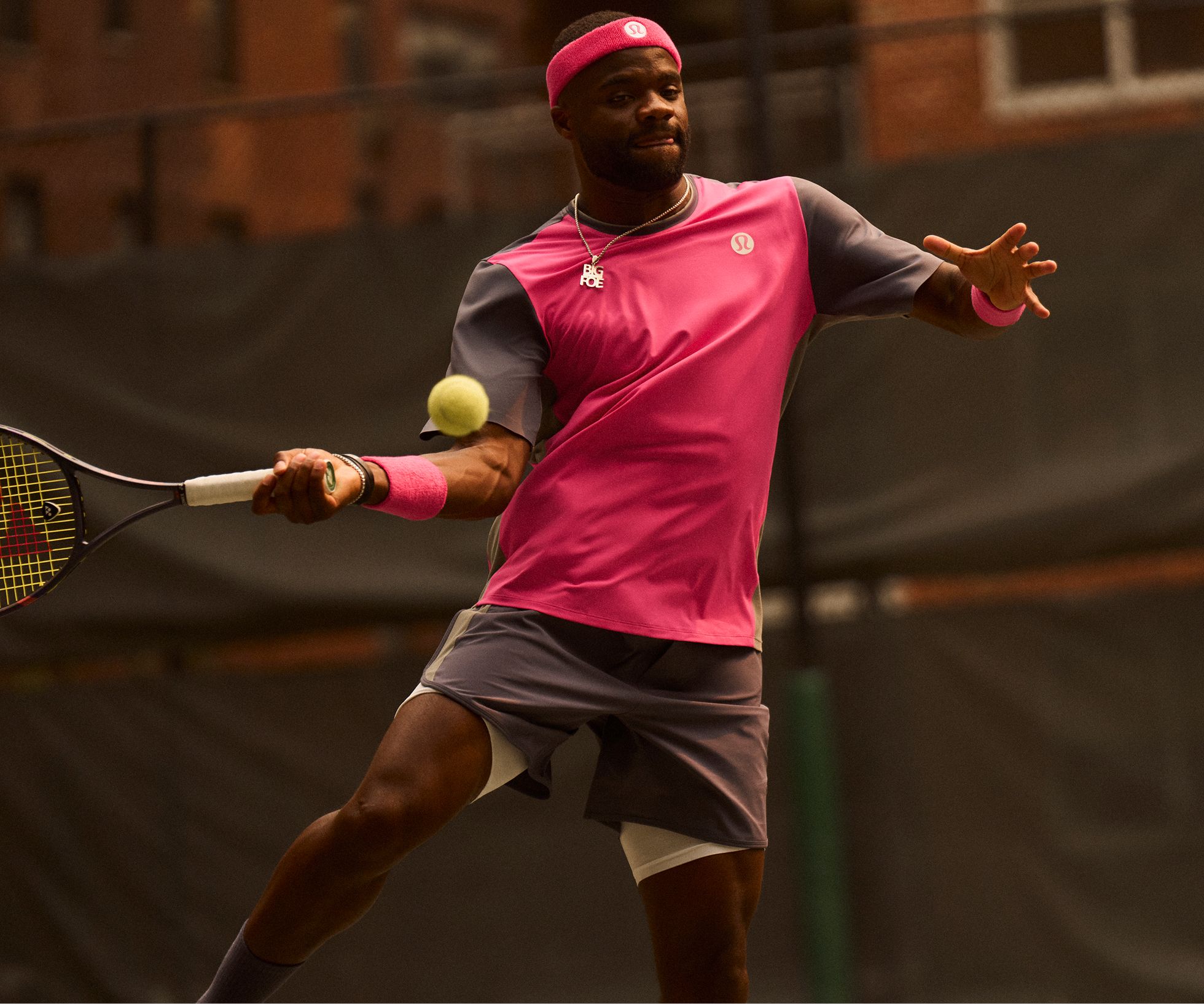 Pro Tennis Player and lululemon Ambassador Frances Tiafoe wears latest lululemon tennis gear. 