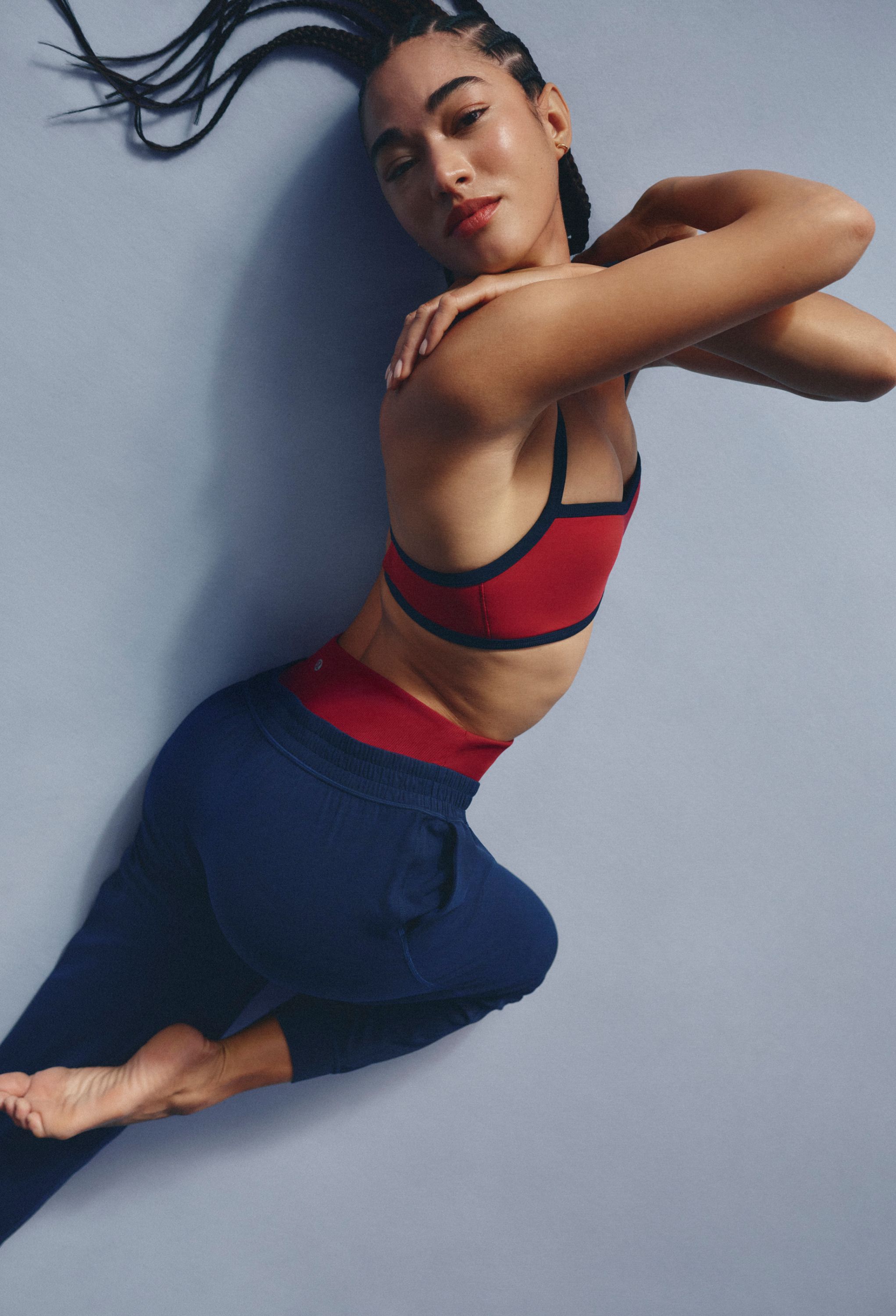 A person wears the lululemon Align™ Ribbed-Waist Jogger and Like a Cloud Bra.