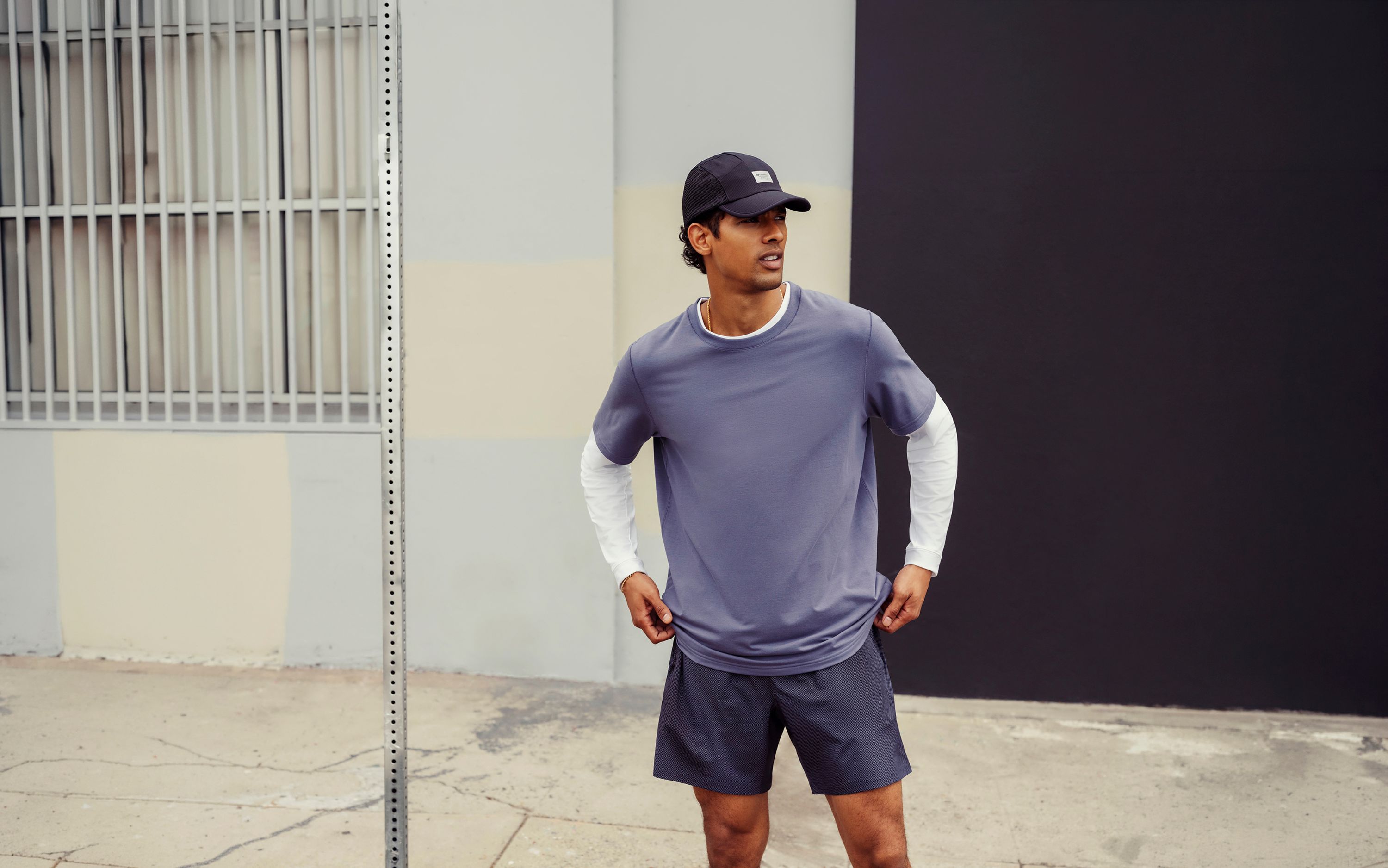 A person poses outdoors in the Everyday Cotton-Blend T-Shirt.