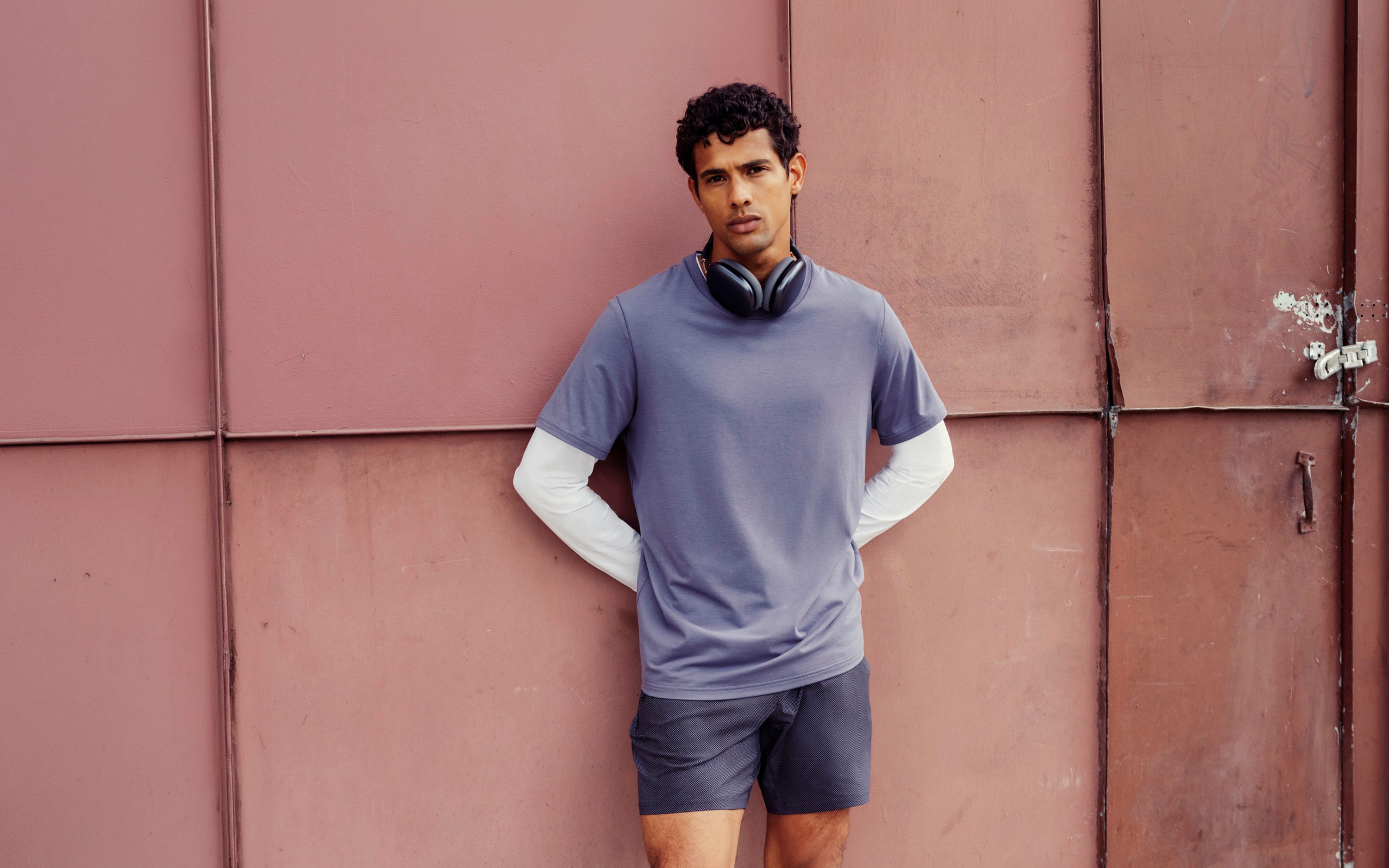 A person poses outdoors in the Everyday Cotton-Blend T-Shirt.