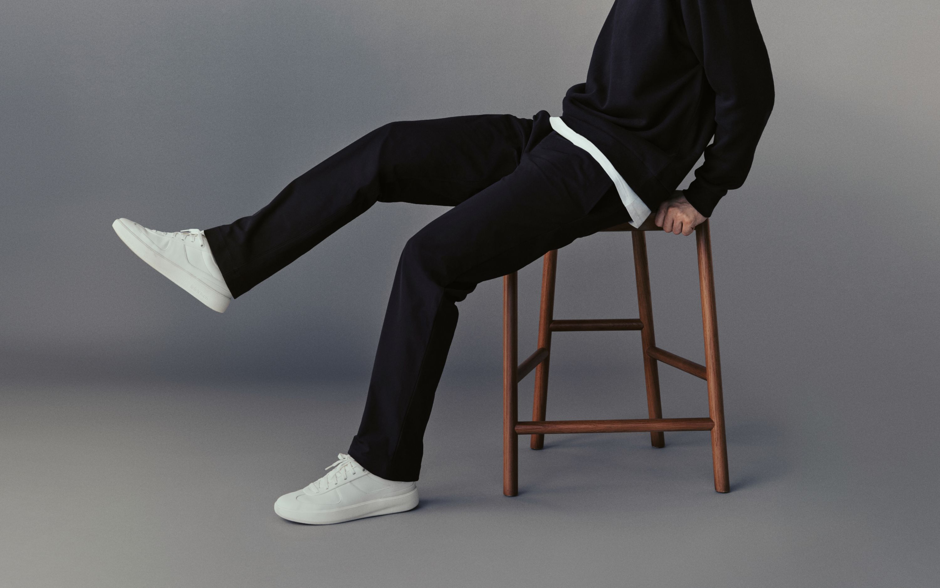 A person wears the Steady State Pullover Hoodie, Heavyweight Cotton Jersey T Shirt, and ABC Classic-Fit Pant 32L. On image text reads: "ABC: the pant that changed men's pants."