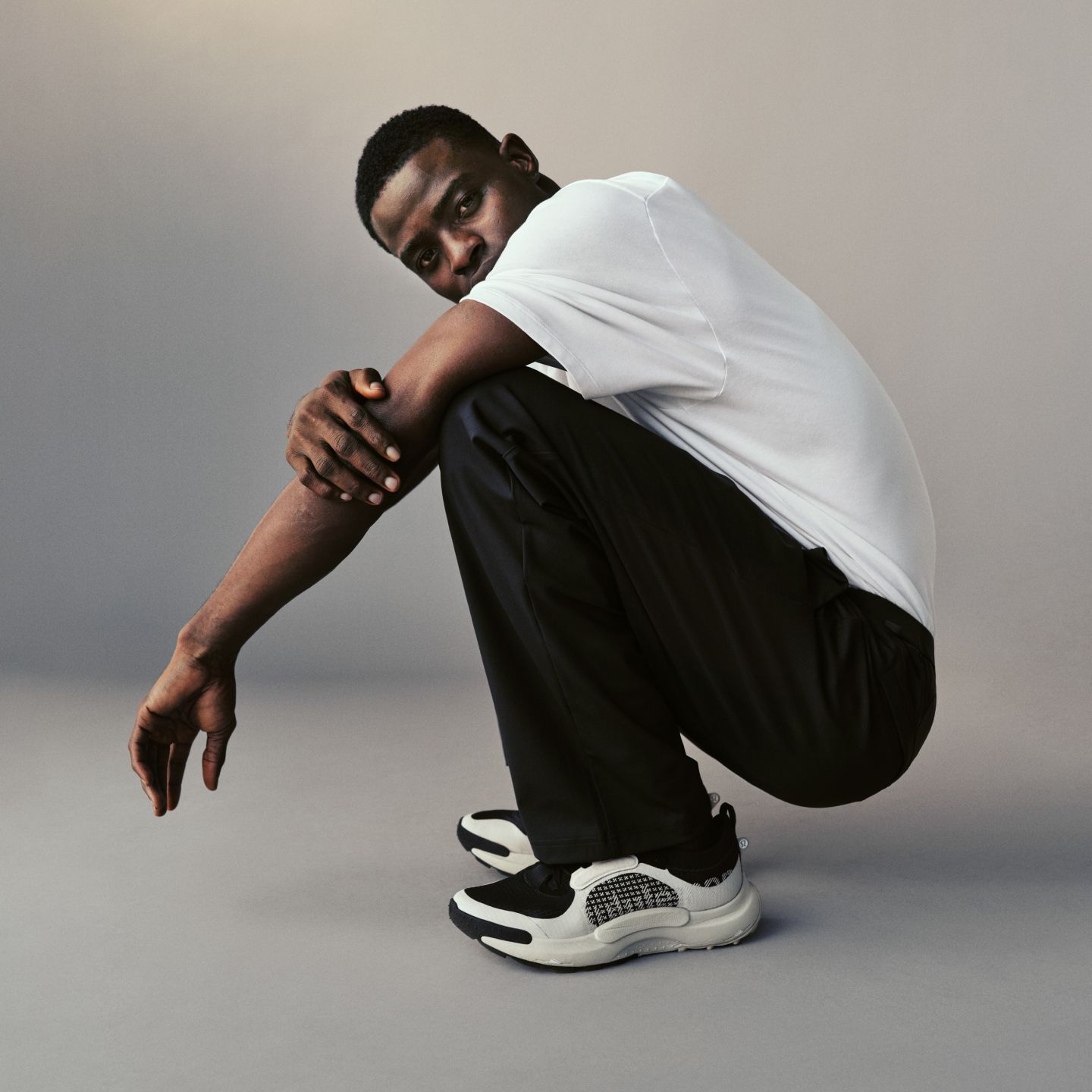 A person wears the Heavyweight Cotton Jersey T-Shirt and Daydrift Classic-Fit Trouser.