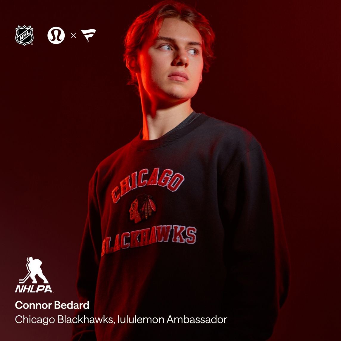 Connor Bedard:
Chicago Blackhawks, lululemon Ambassador