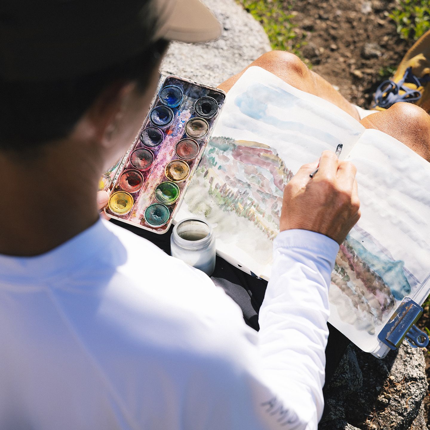 A person wears the lululemon x Geoff McFetridge collaboration.