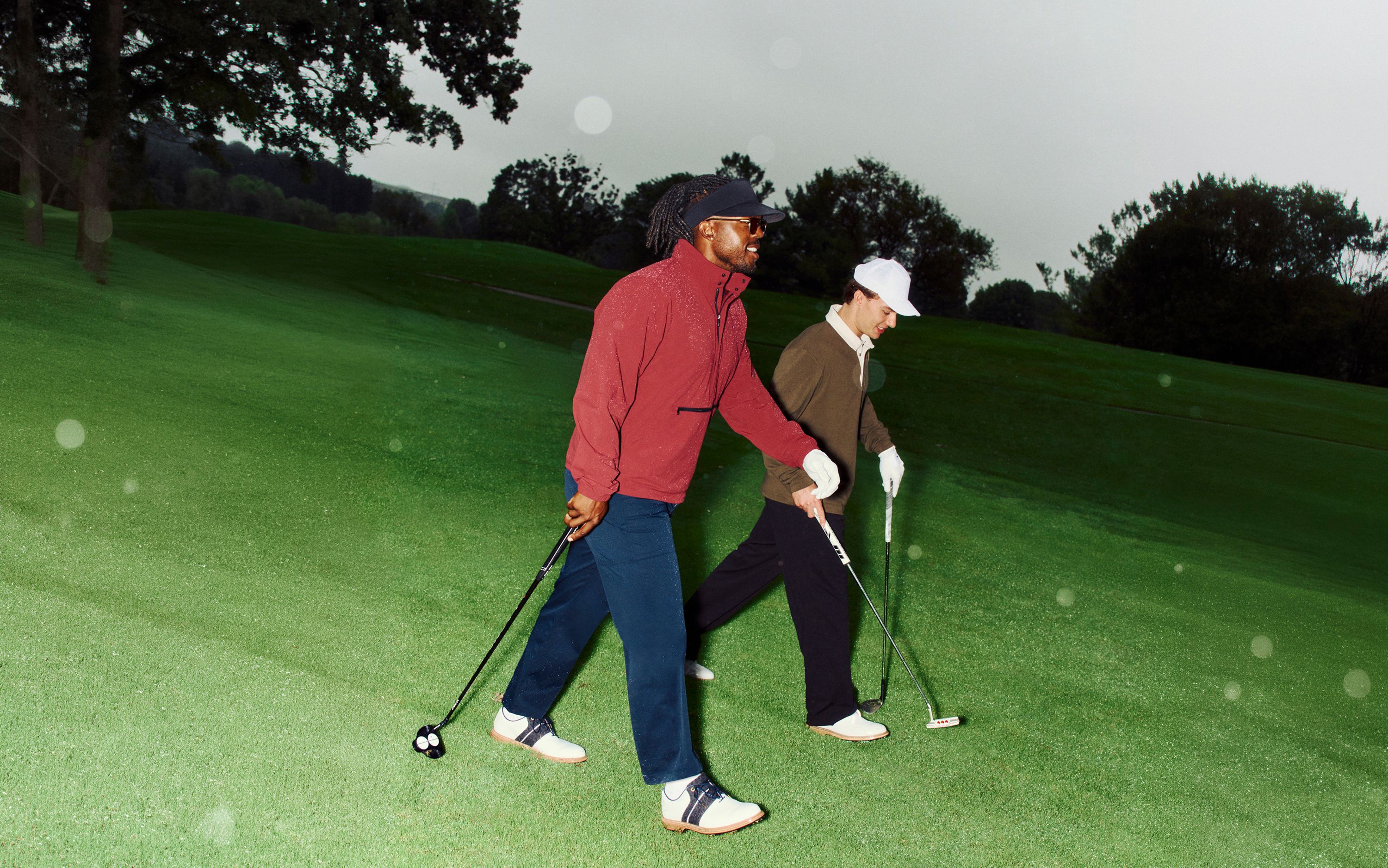Professional Hockey Player Connor Bedard hits the course with Golf Advocate Roger Steele in new lululemon golf gear.