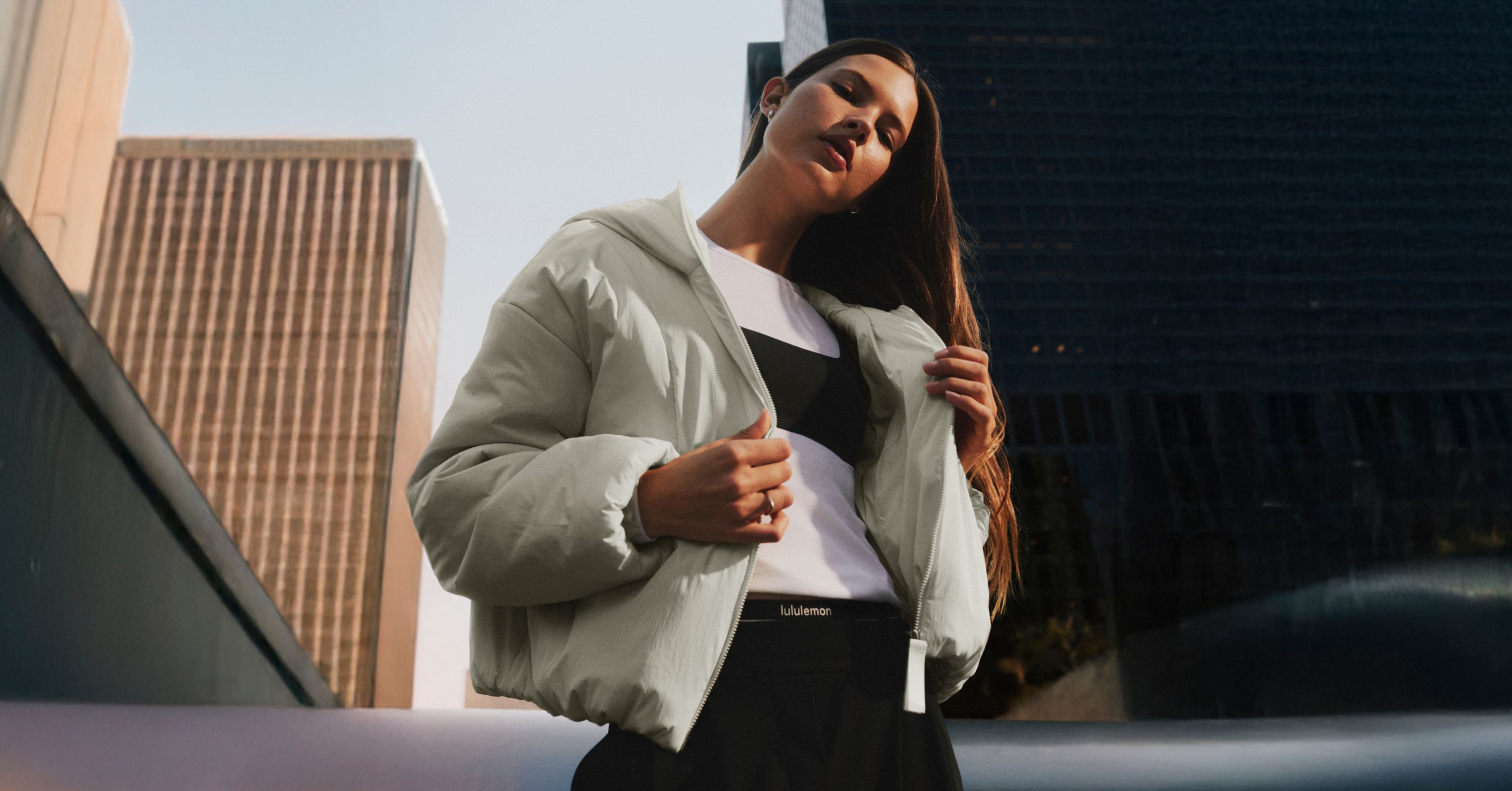Woman wearing lululemon Thermozen Hoodie Jacket