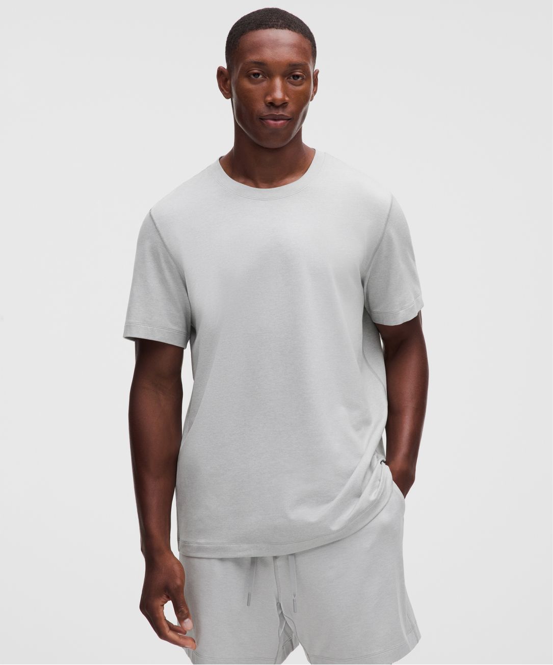 A person wears the Soft Jersey Short-Sleeve Shirt from lululemon.