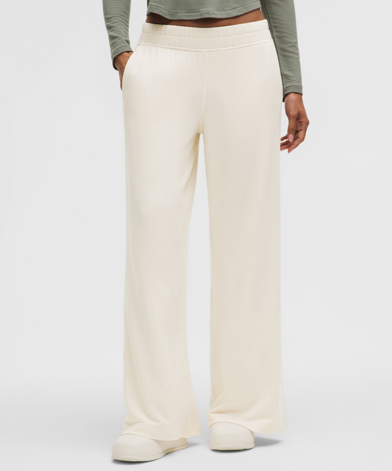 A person wears BeCalm pants from lululemon. 