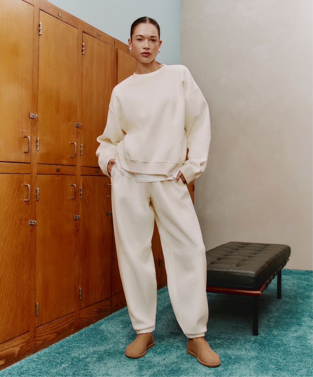 a person wears lululemon matching sweat set