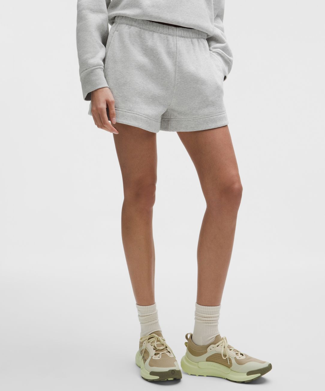 a person wears lululemon Steady State shorts