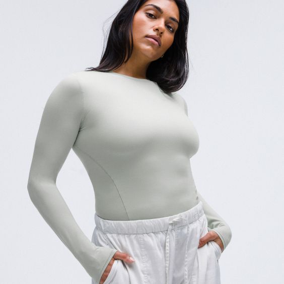 Ribbed Wool Crewneck Long-Sleeve Bodysuit