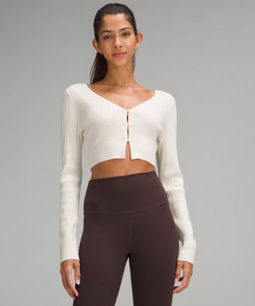 Ribbed Merino Wool Cropped Cardigan