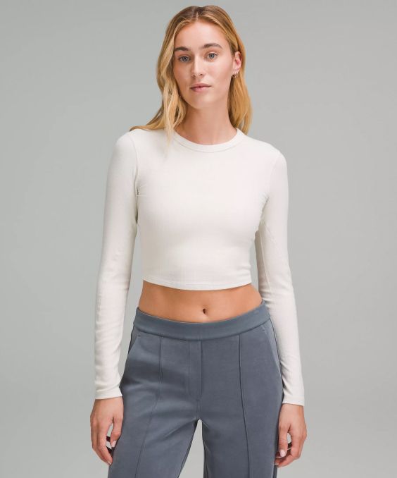 Hold Tight Straight-Hem Cropped Long-Sleeve Shirt