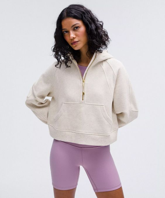 Scuba Oversized Half-Zip Hoodie in Heathered Bone/Gold