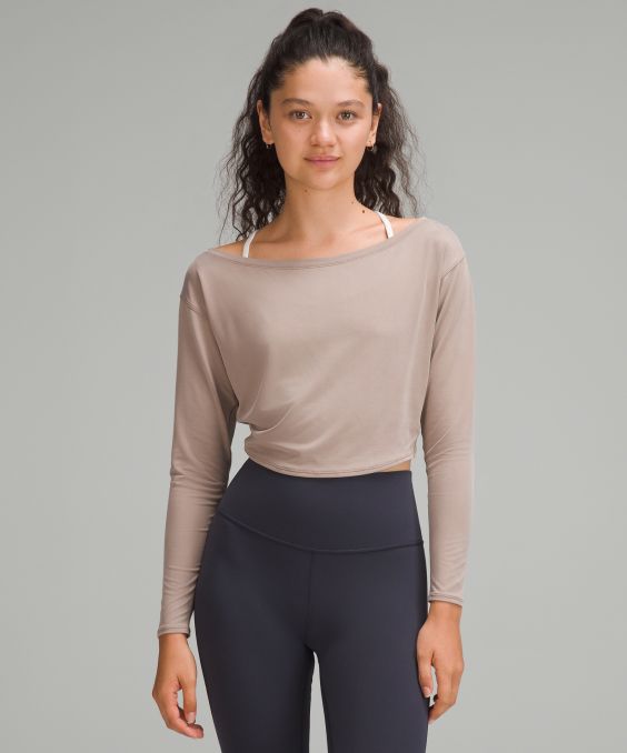 Cupro Boatneck Cropped Long-Sleeve