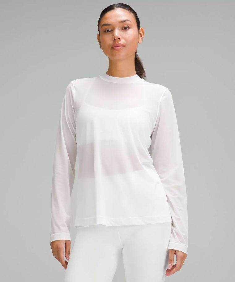 Keyhole Mesh Long-Sleeve Shirt