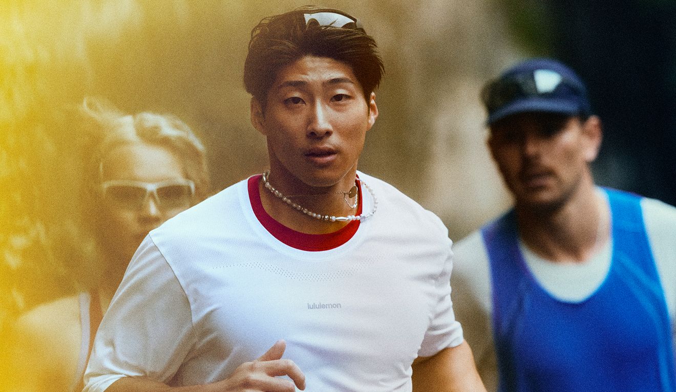 Shota Yamaguchi running in lululemon Fast and Free Short Sleeve Top